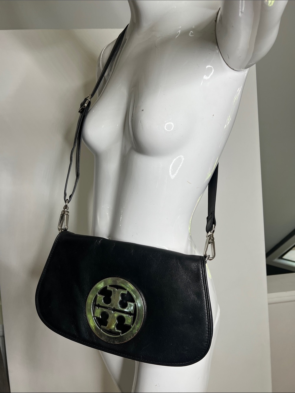Tory Burch Black Leather Three Way Purse Clutch Bag
